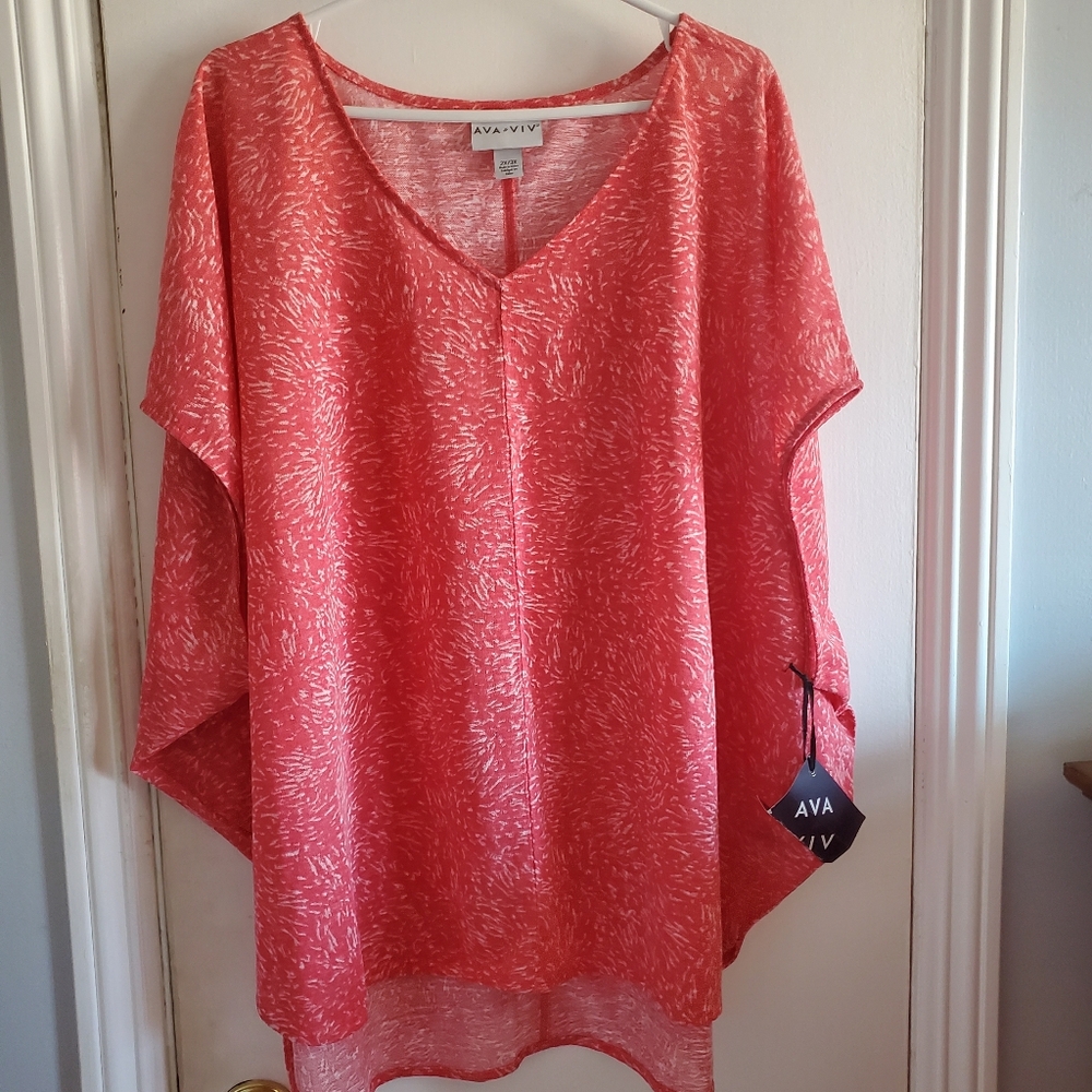 AVA & VIV Women's Bat Wing patterned shirt size 2x/3x NWT Coastal Resortwear